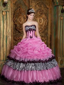 Rose Pink Strapless Taffeta Dresses for Quince on Promotion with Ruffles