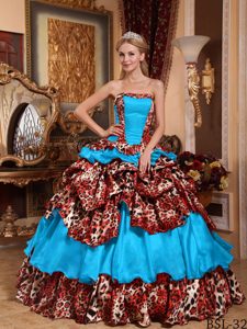 Strapless Taffeta and Leopard Quince Dresses in Blue with Ruffled Layers