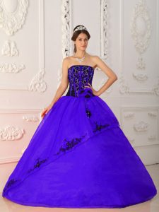 Purple Ball Gown Strapless Nice Quinceanera Gowns in Satin and Organza
