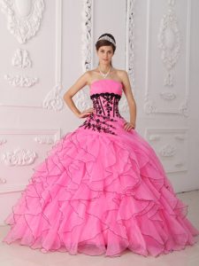 Cute Strapless Hot Pink Quinceanera Dresses with Appliques and Ruffles