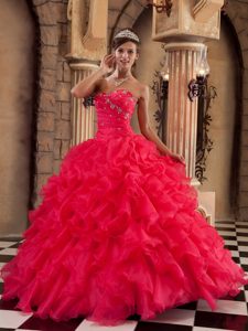 Sweetheart Red Organza Ball Gown Sweet Quinceanera Dress with Ruffles