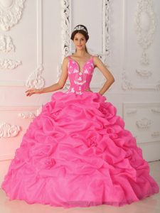 Hot Pink Appliqued Straps Sweet Sixteen Quinceanera Dresses on Sale