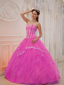 Hot Pink Ball Gown Sweet 16 Quince Dresses with Appliques