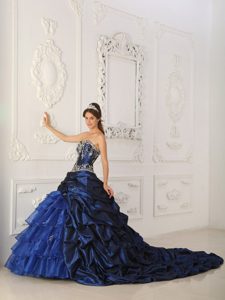 Custom Made Royal Blue Sweet 16 Dresses with Chapel Train