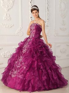 Elegant Fuchsia Strapless Satin and Organza Quinceanera Gown Dresses