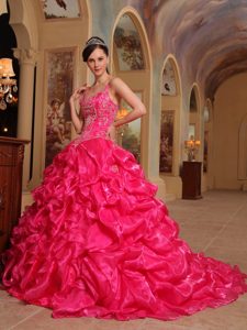 Affordable Red Ball Gown Spaghetti Straps Quinceanera Dress in Organza