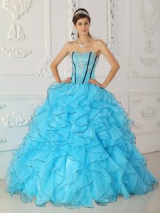 Sweet Baby Blue Ball Gown Strapless Sweet Sixteen Dresses with Ruffles