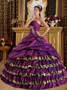 Custom Made Purple One Shoulder Quinceanra Dresses with Appliques
