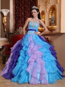 Cute Multi-color Sweetheart Dress for Quinceanera in Organza with Beads
