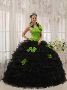 Spring Green and Black Halter Dresses for a Quince in Taffeta and Organza