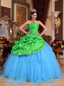 Angel Green and Blue Strapless Sweet Sixteen Dress with Beading on Sale