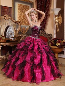 Recommended Black and Red Quinceanera Dress with Beading and Ruffles