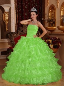 Unique Strapless Organza Beading Quinceaneras Dresses in Spring Green