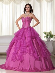 Exclusive Fuchsia Sweetheart Quinces Dresses in Organza with Embroidery