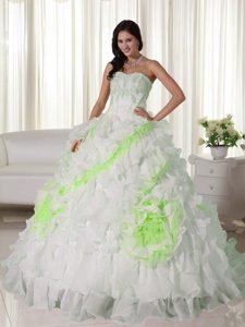 Amazing Court Train Organza Quinceanera Dress in White with Appliques