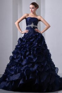 Best Navy Blue Quinceanera Gowns Dress in Taffeta and Organza