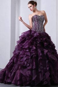 Romantic Purple Organza Quince Dresses with Beading and Ruffles