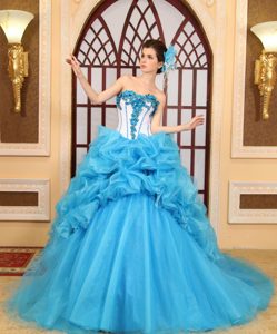 Elegant Sweetheart Beading Aqua Blue Chapel Train Dress for Quinceanera