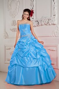 Perfect Blue Ball Gown Strapless Sweet Sixteen Quinces Dresses in Taffeta