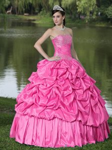 Classic Hot Pink Strapless Beaded Quinceanera Dress with Ruffled Layers