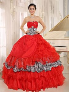 Essential Red Sweetheart Ruffles Quinceanera Dress with Zebra and Beads