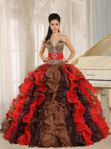 Must-have Multi-color V-neck Ruffled Quinces Gowns Dresses in Leopard