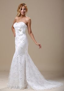 Mermaid Sweetheart Lace Wedding Dresses with Beading and Flower