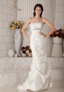 Champagne Ruched Strapless Mermaid Wedding Dress with Pick-ups