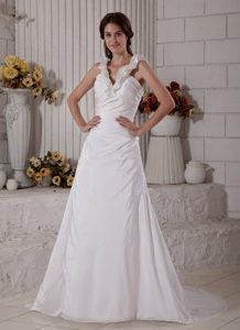 Impressive Flounced V-neck Taffeta Wedding Dresses with Ruching