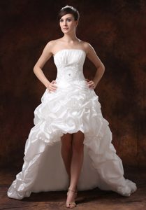 High-low Strapless Beaded Taffeta Wedding Dress with Beaded Decorate Waist