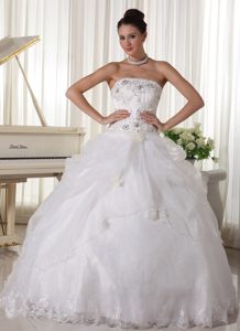 Ball Gown Strapless Organza Bridal Gown With Beading and Pick-ups
