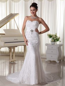 Sweetheart Elastic Woven Satin Wedding Gowns With Beading Over Bodice