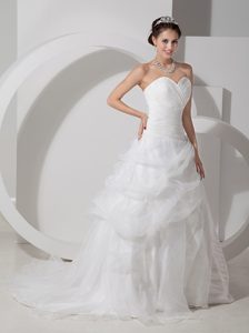 Modest Sweetheart Organza Wedding Dress with Ruching