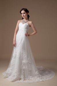 Popular Sweetheart Lace Wedding Dress with Brush Train