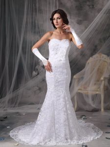 Perfect Mermaid Sweetheart Court Train Lace Wedding Dress with Beading