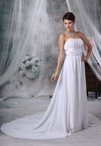 Ruched Decorate Bust Court Train Strapless Chiffon Wedding Dress For 2013