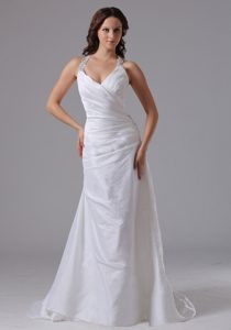 Halter Wedding Dress With Ruched Bodice and Beading