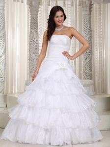 Strapless Organza Wedding Dress with Layers and Hand Made Flower