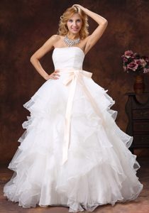 Custom Made Ball Gown Strapless Organza Wedding Dress With Sash 2013