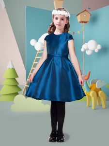 High Class Navy Blue Sleeveless Satin Zipper Flower Girl Dresses for Party and Wedding Party