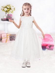 High Quality White Scoop Zipper Lace Toddler Flower Girl Dress Sleeveless