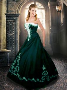 Floor Length Dark Green Quinceanera Gown Strapless Sleeveless Lace Up