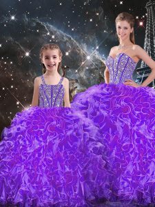Extravagant Floor Length Eggplant Purple Quince Ball Gowns Sweetheart Sleeveless Lace Up