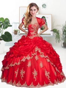 Graceful Coral Red Lace Up 15th Birthday Dress Appliques and Embroidery and Pick Ups Short Sleeves Floor Length