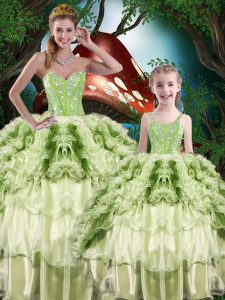 Delicate Yellow Green Sleeveless Beading and Ruffles and Ruffled Layers Floor Length Sweet 16 Quinceanera Dress