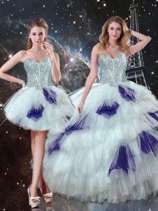 Customized Multi-color Sleeveless Floor Length Beading and Ruffled Layers and Sequins Lace Up Quinceanera Gowns