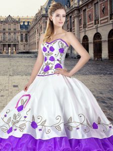 Eye-catching White And Purple Sleeveless Organza Lace Up Sweet 16 Dresses for Military Ball and Sweet 16 and Quinceanera