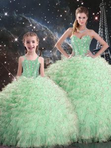 Apple Green Quinceanera Dresses Military Ball and Sweet 16 and Quinceanera with Beading and Ruffles Sweetheart Sleeveles