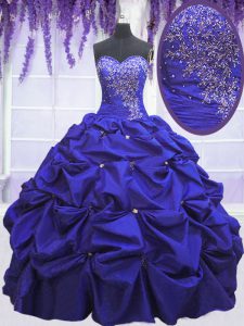 Floor Length Lace Up Ball Gown Prom Dress Navy Blue for Military Ball and Sweet 16 and Quinceanera with Beading and Pick