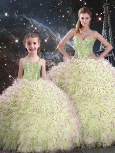 Floor Length Yellow Green 15 Quinceanera Dress Sweetheart Sleeveless Lace Up